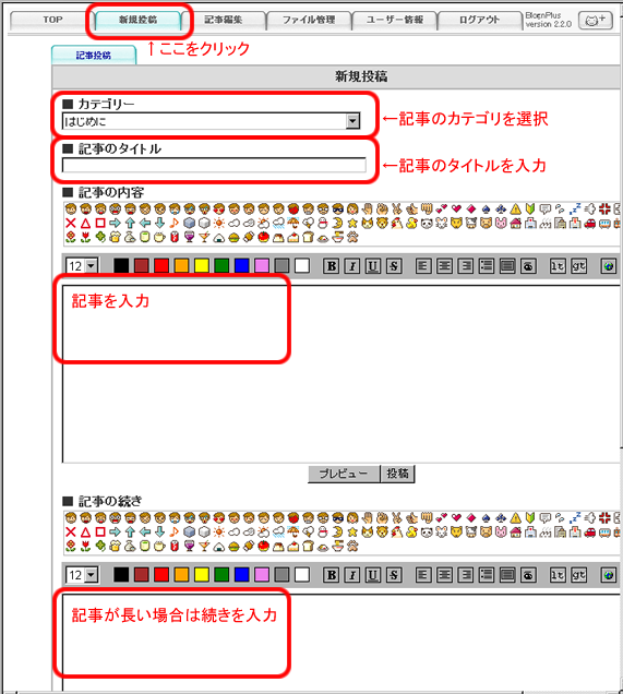 記事の投稿画面
