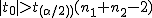 \normalsize |t_0| > t_{(\alpha/2))}(n_1 + n_2 -2)