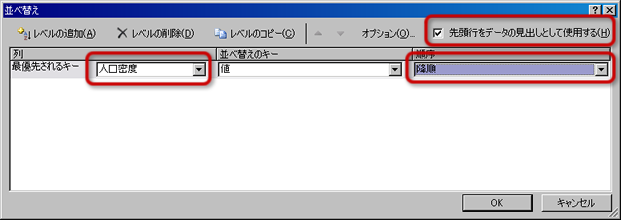 「並び替え」ウィンドウ