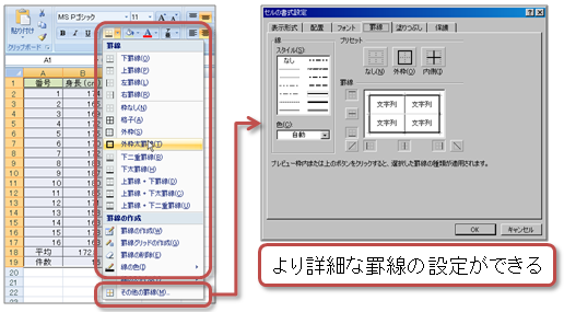 罫線の設定